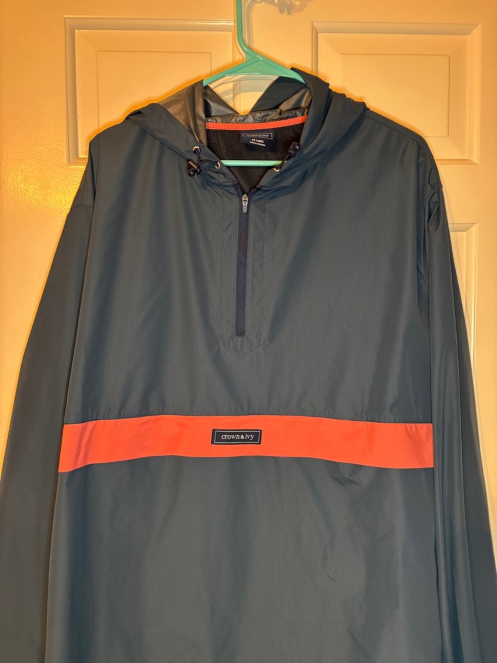 crown & ivy Navy Windbreaker Pullover with Red Stripe